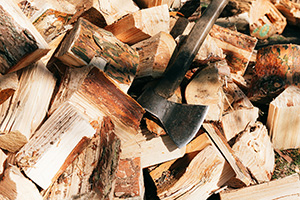 Wood split by axe for reuse after tree removal in Atlantic County